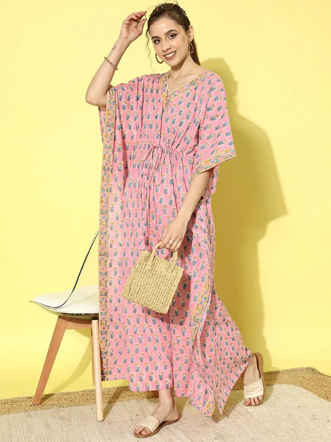  Pink Printed Cotton Night Dress 