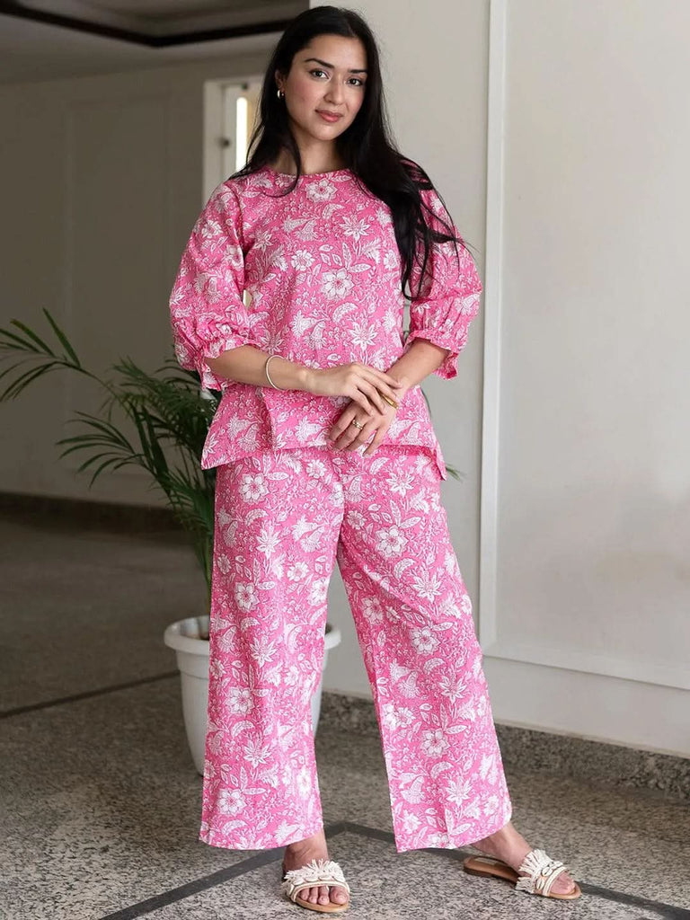 Gerua Pink Printed Cotton Blend Night Suit