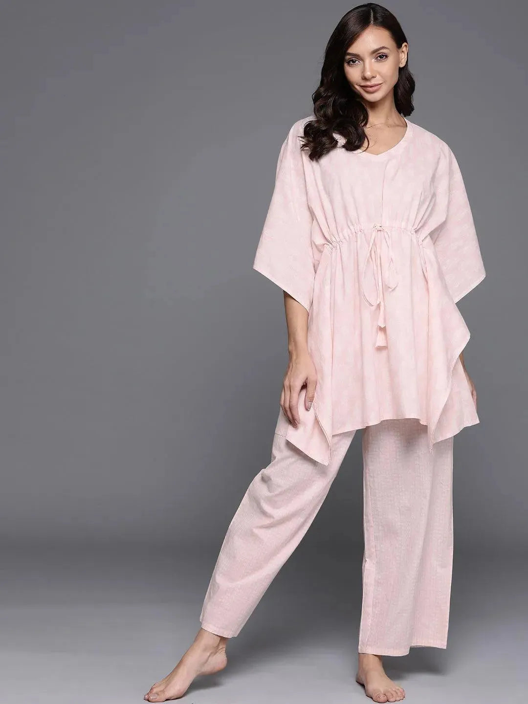 Pink Printed Cotton Night Suit - Libas