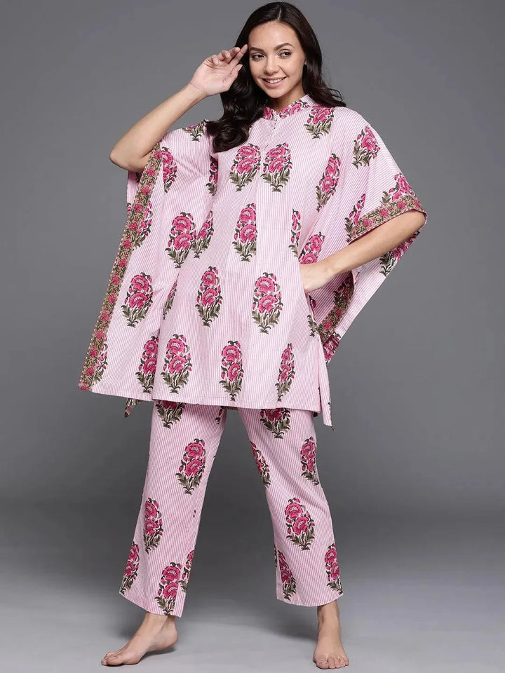 Pink Printed Cotton Night Suit - Libas