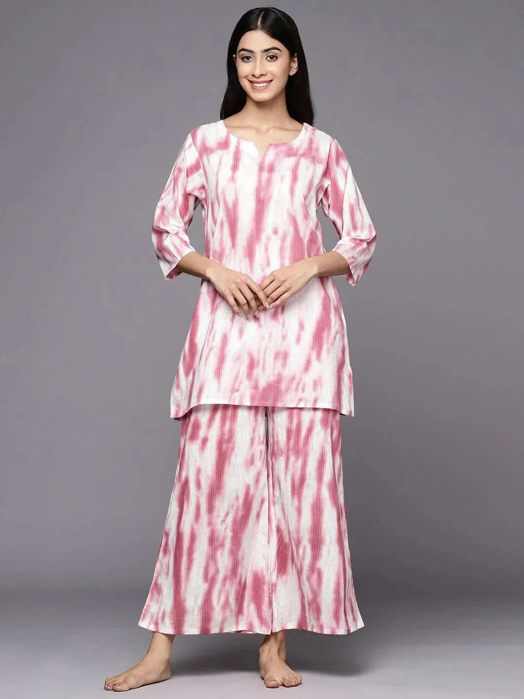 

Pink Printed Cotton Night Suit