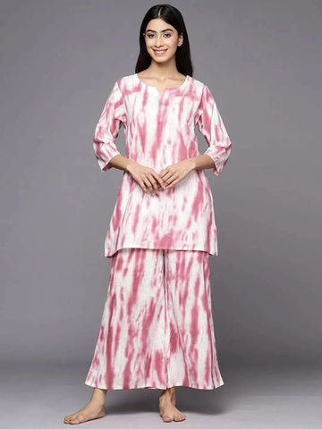 Pink Printed Cotton Night Suit