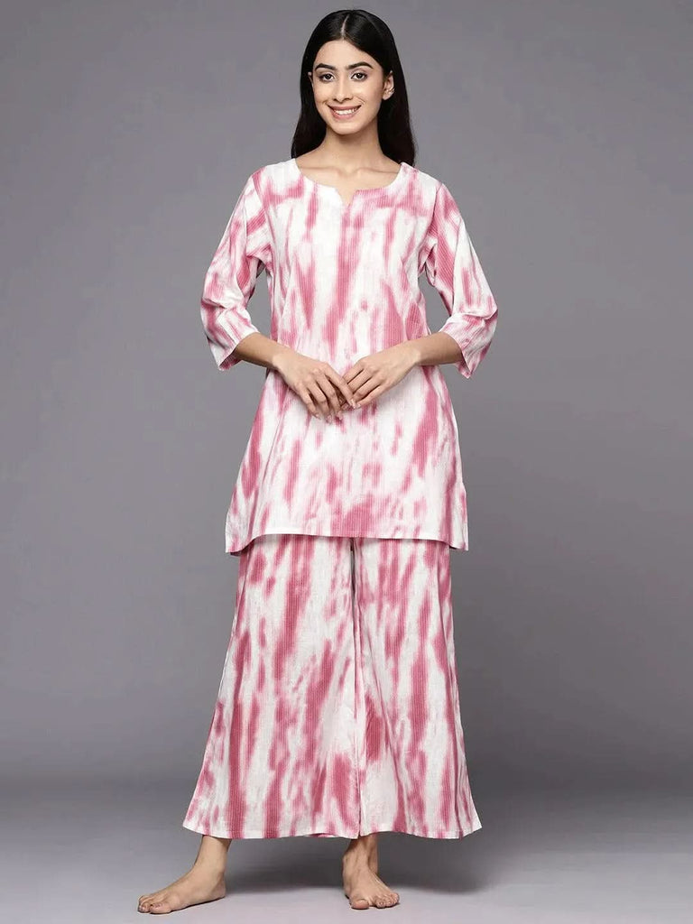 Gerua Pink Printed Cotton Blend Night Suit