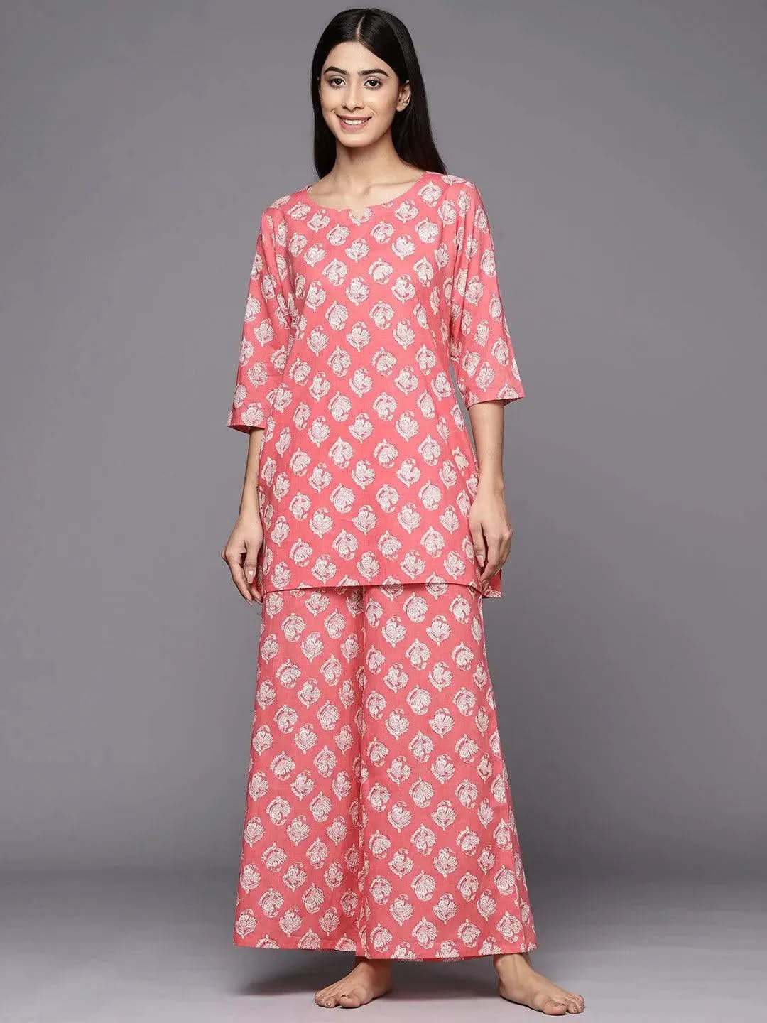 Pink Round Neck Cotton Night Suits main image 0