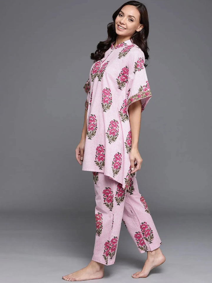 Pink Printed Cotton Night Suit - Libas