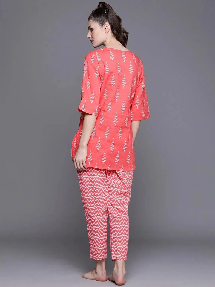 Pink Printed Cotton Night Suit - Libas