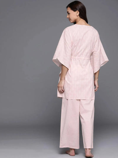 Pink Printed Cotton Night Suit - Libas