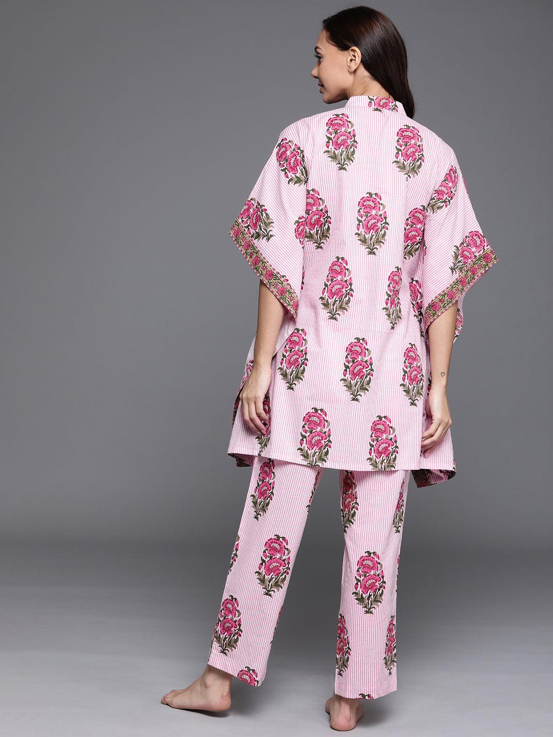 Pink Printed Cotton Night Suit - Libas