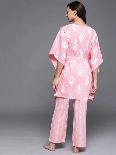 Pink Printed Cotton Night Suit - Libas