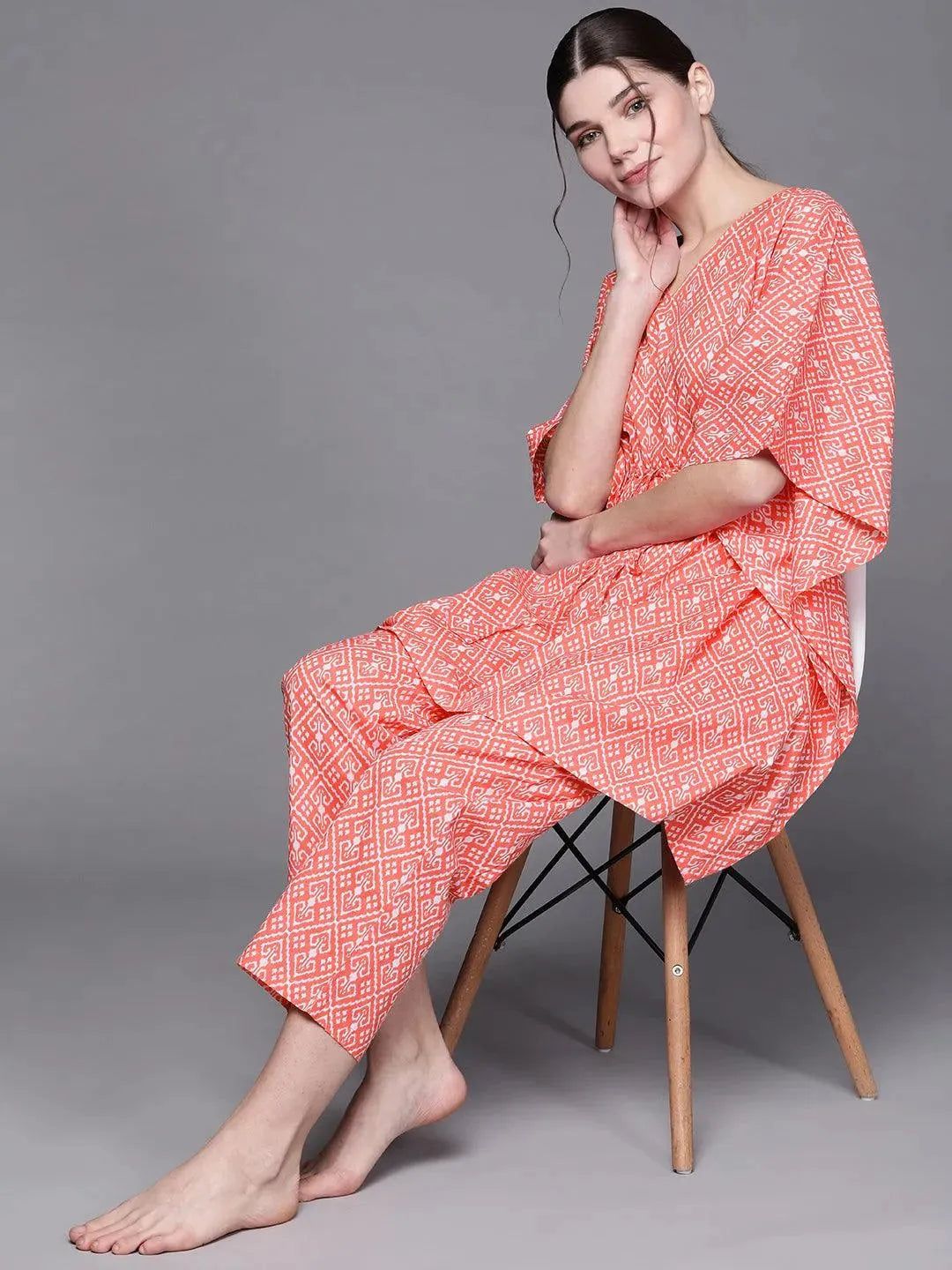 Pink Printed Cotton Night Suit - Libas