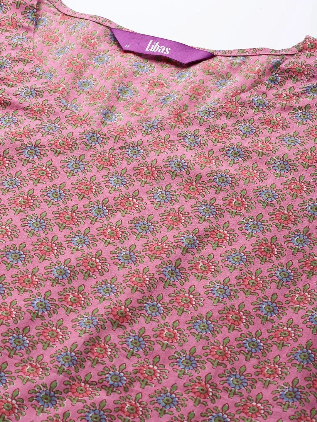 Pink Printed Cotton Night Suit - Libas 
