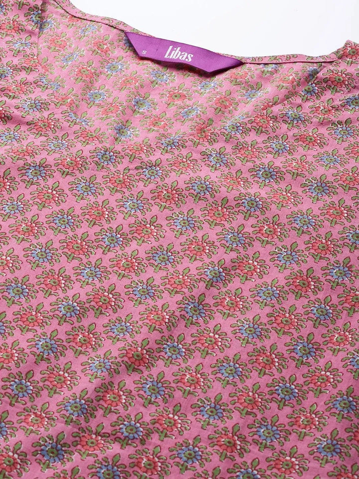Pink Printed Cotton Night Suit - Libas
