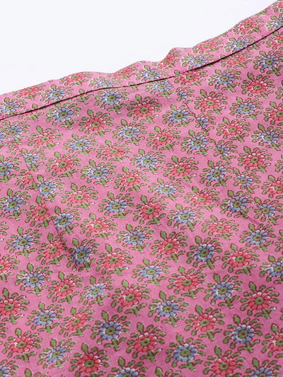 Pink Printed Cotton Night Suit - Libas
