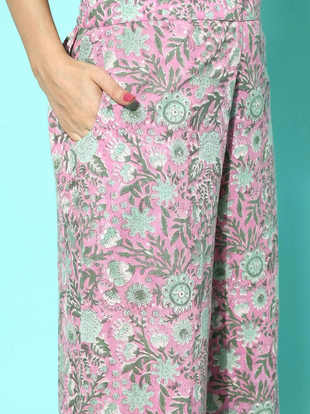 Pink Printed Cotton Night Suit - Libas 