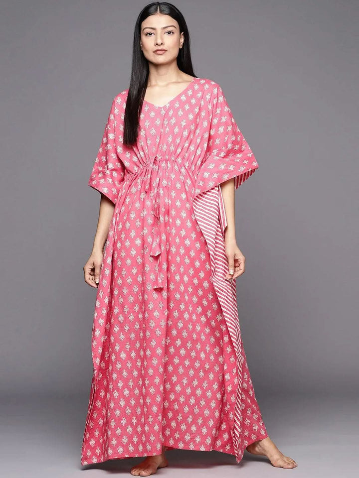 Pink Printed Cotton Nightdress - Libas