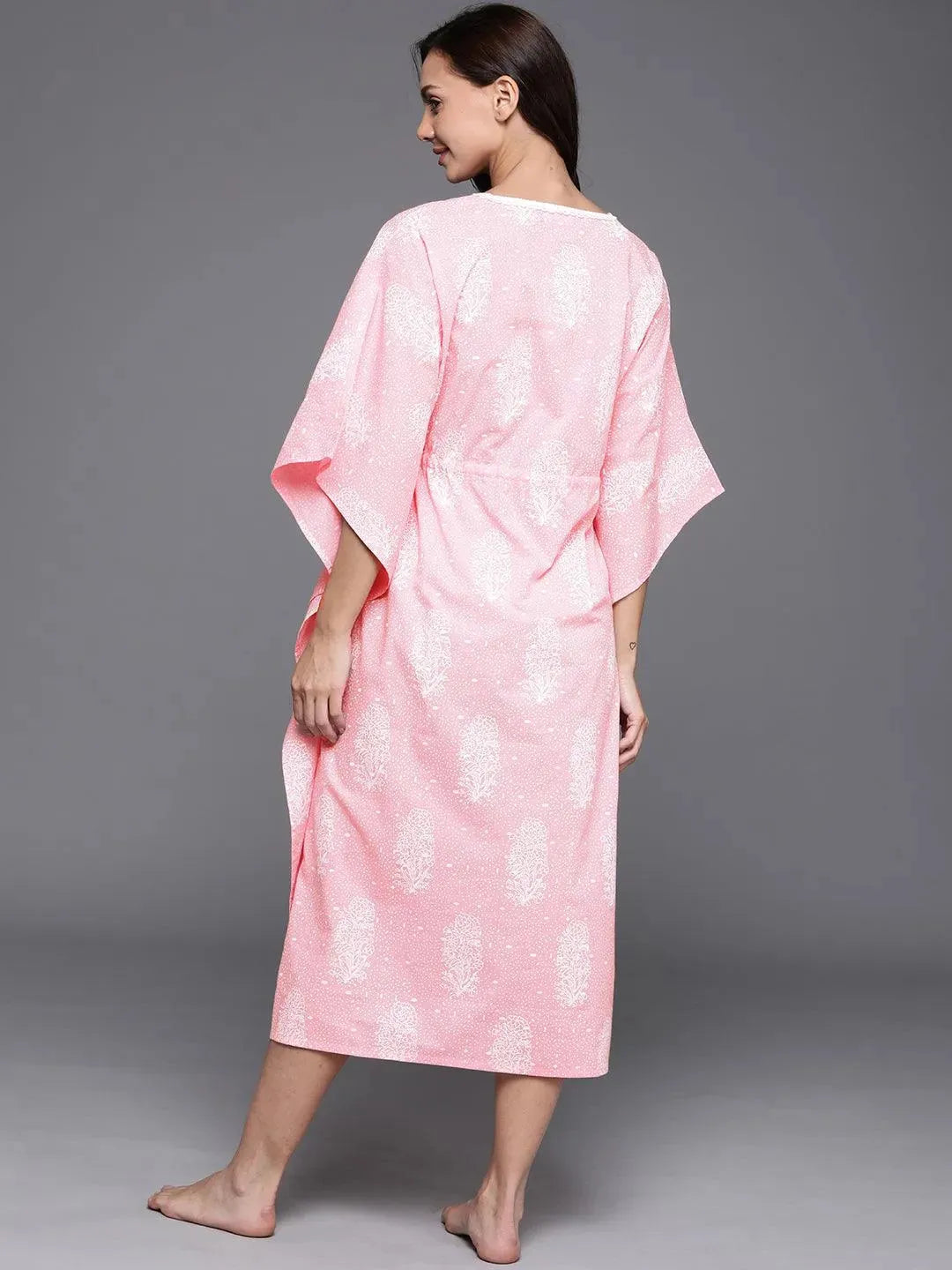 Pink Printed Cotton Nightdress - Libas 