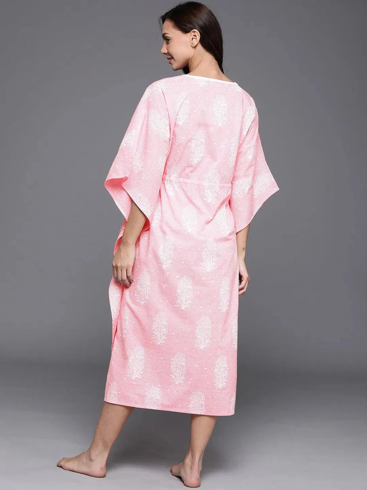 Pink Printed Cotton Nightdress - Libas