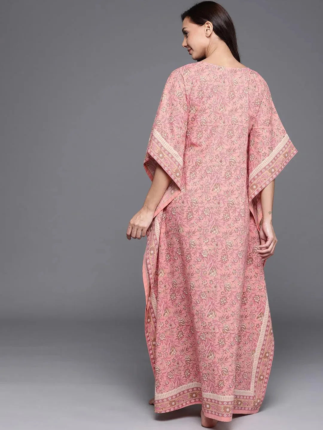 Pink Printed Cotton Nightdress - Libas