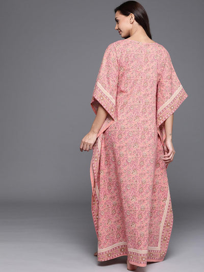Pink Printed Cotton Nightdress - Libas