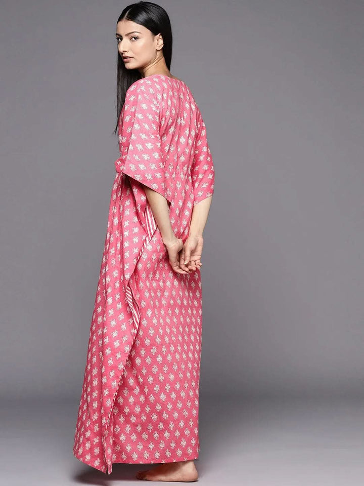 Pink Printed Cotton Nightdress - Libas