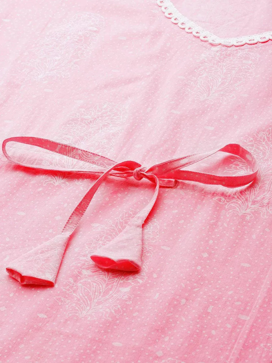 Pink Printed Cotton Nightdress - Libas 
