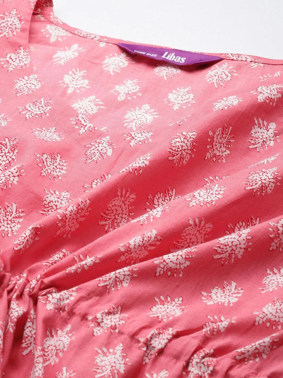 Pink Printed Cotton Nightdress - Libas 