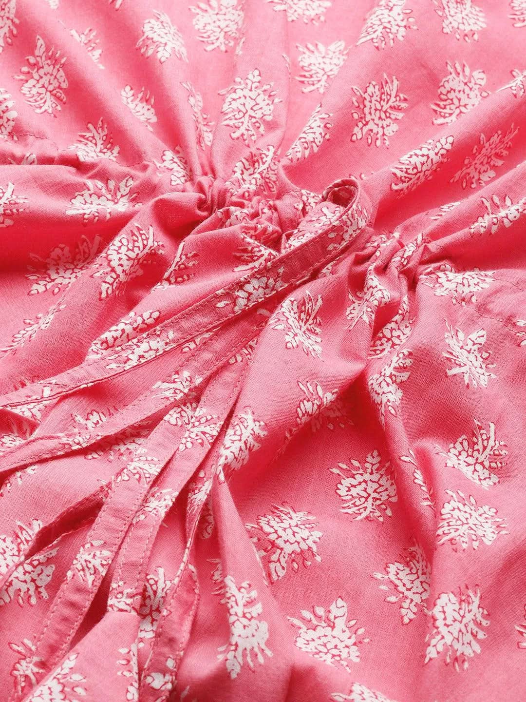 Pink Printed Cotton Nightdress - Libas 