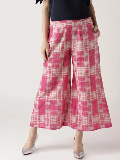 Pink Printed Cotton Palazzos - Libas