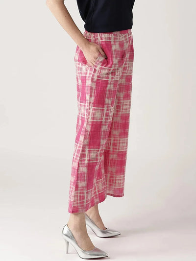 Pink Printed Cotton Palazzos - Libas