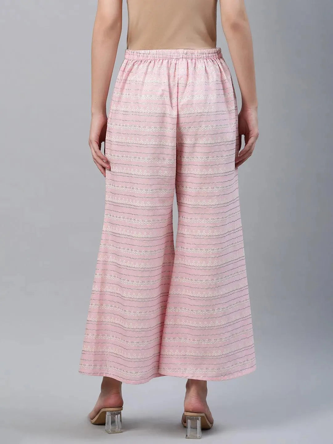 Pink Printed Cotton Palazzos - Libas 