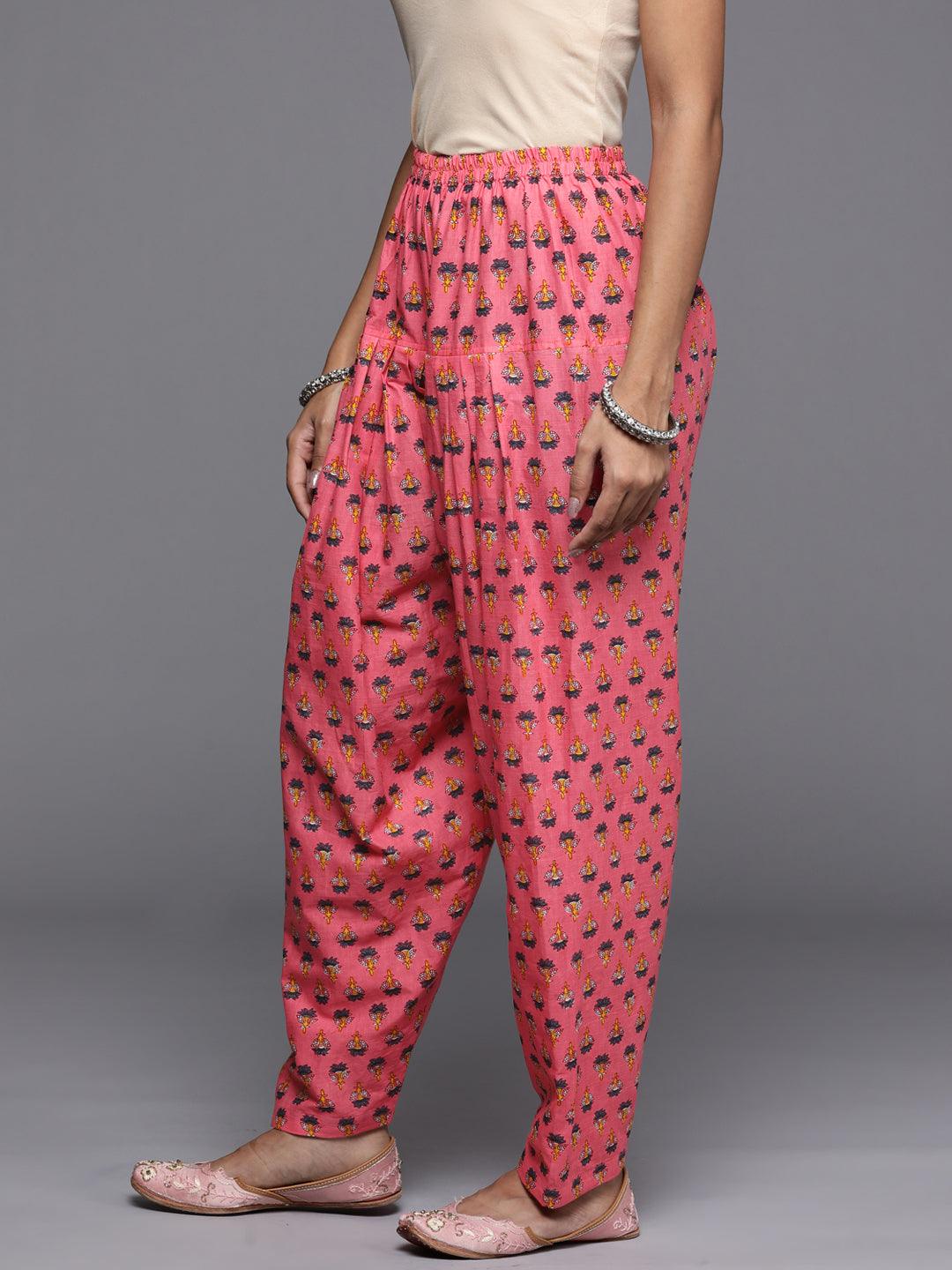 Pink Printed Cotton Salwar Pants - Libas