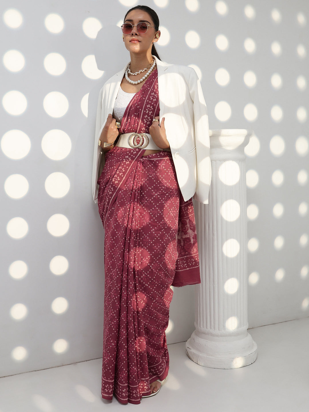  Pink Printed Cotton saree 