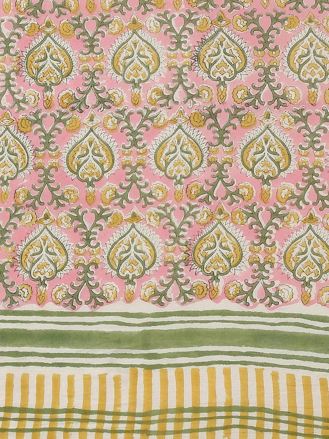 Pink Printed Cotton Saree - Libas 
