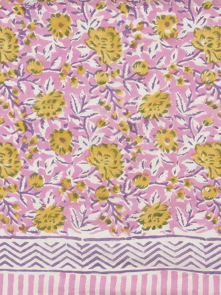 Pink Printed Cotton Saree - Libas