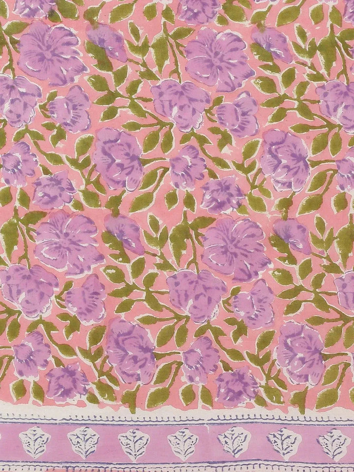 Pink Printed Cotton Saree - Libas