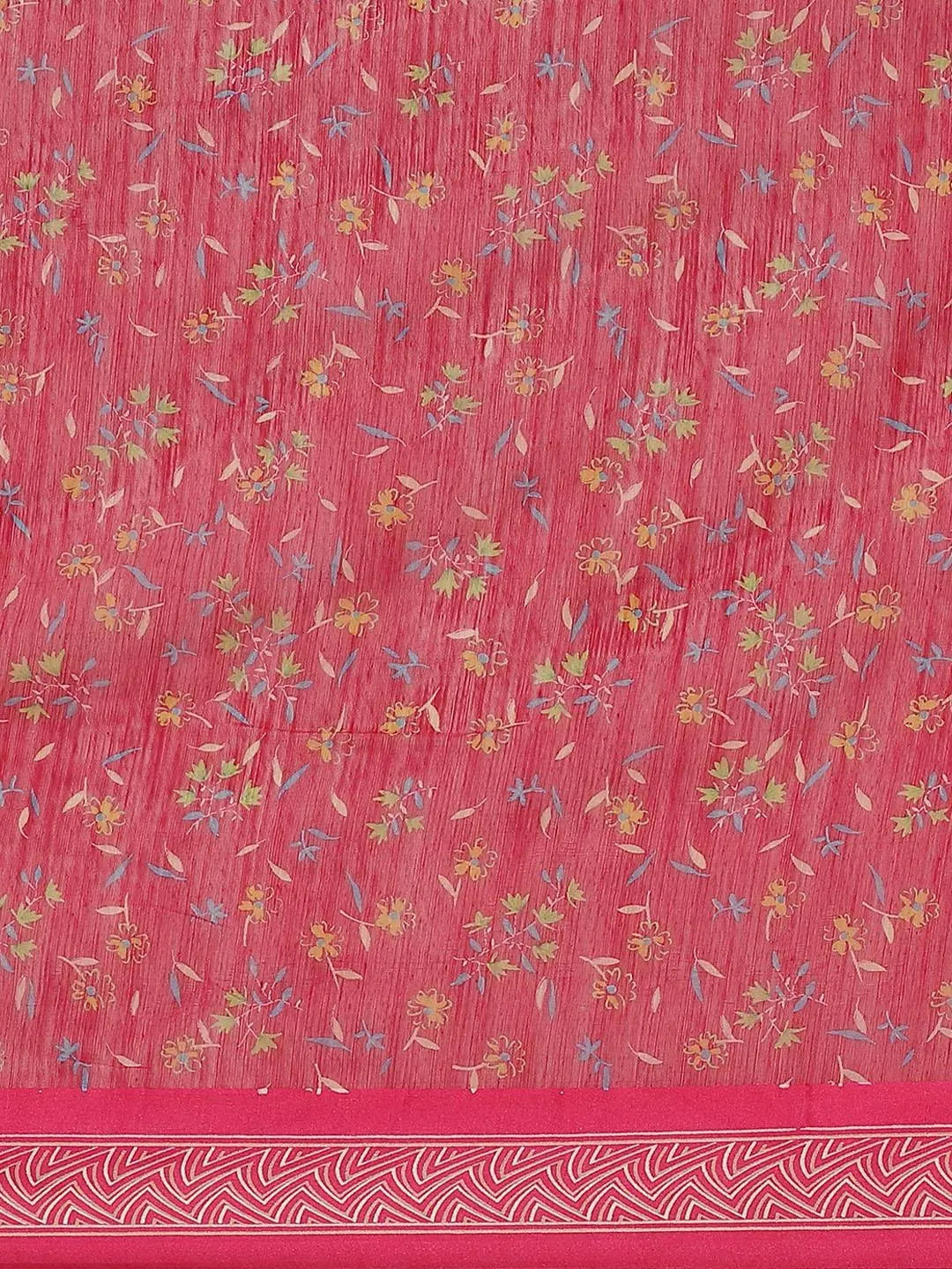Pink Printed Cotton Saree - Libas 
