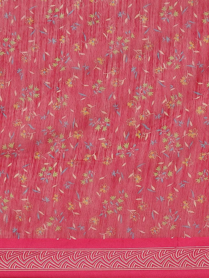 Pink Printed Cotton Saree - Libas
