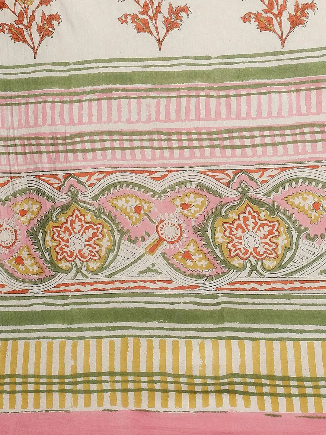 Pink Printed Cotton Saree - Libas 