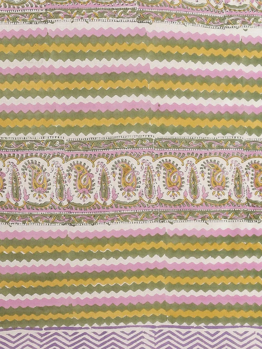 Pink Printed Cotton Saree - Libas 