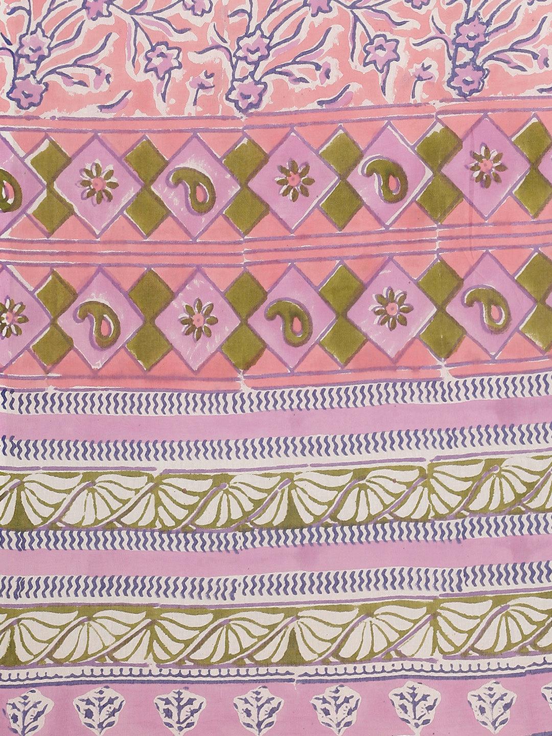 Pink Printed Cotton Saree
