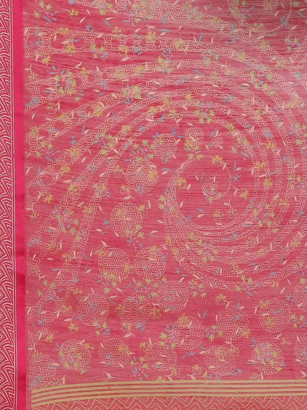 Pink Printed Cotton Saree - Libas 