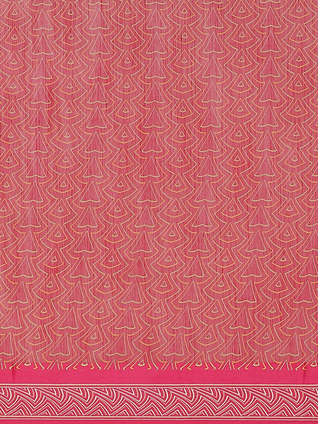 Pink Printed Cotton Saree - Libas