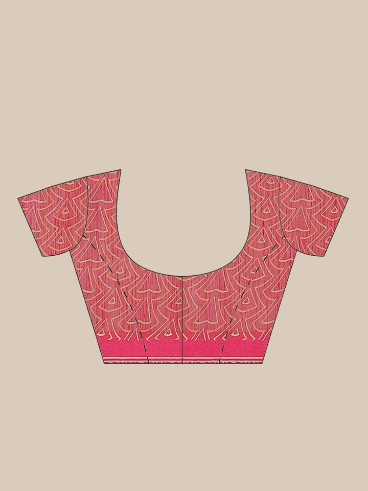 Pink Printed Cotton Saree - Libas