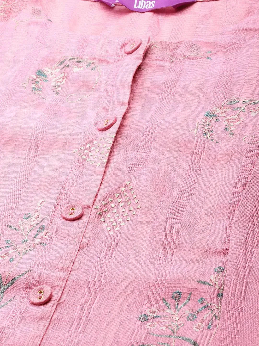 Pink Printed Cotton Silk Kurta - Libas 