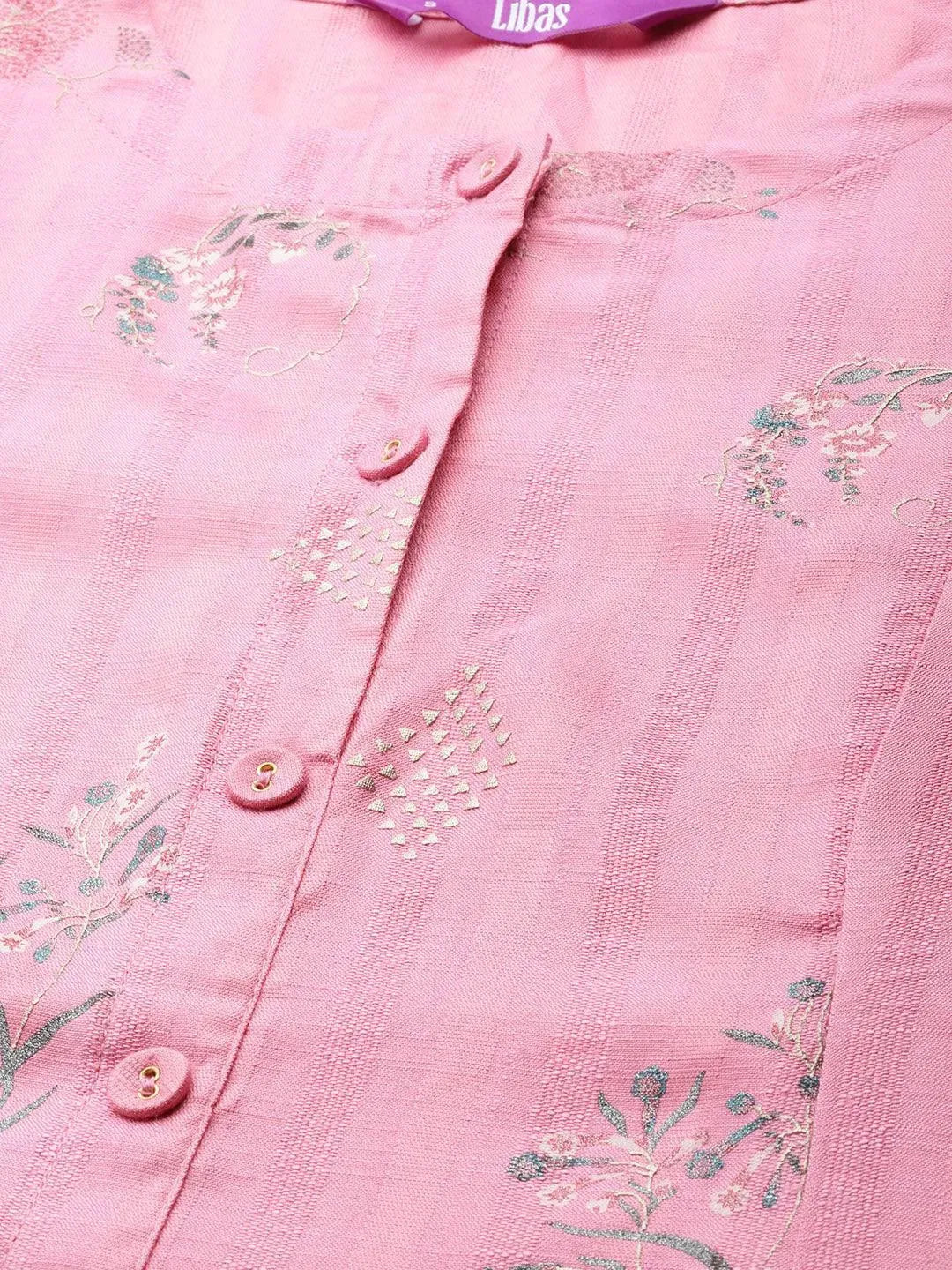 Pink Printed Cotton Silk Kurta - Libas