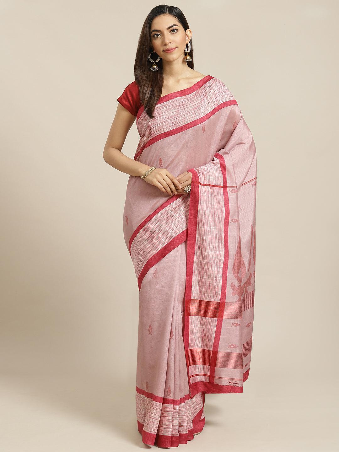 Pink Printed Cotton Silk Saree