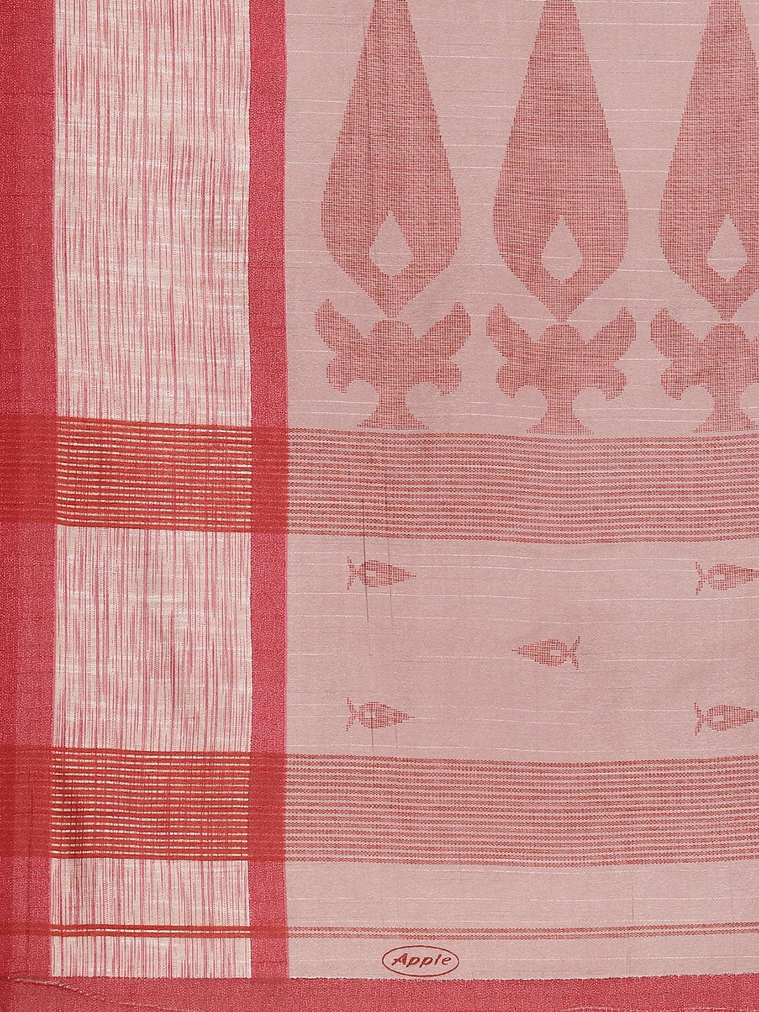 Pink Printed Cotton Silk Saree - Libas