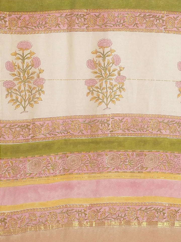 Pink Printed Cotton Silk Saree - Libas