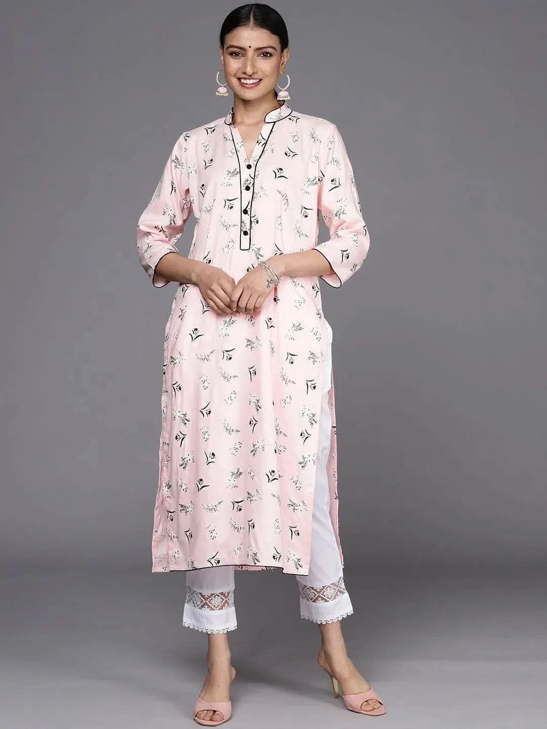 

Pink Printed Cotton Straight Kurta