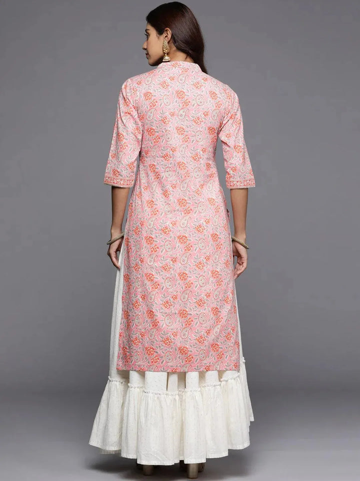 Pink Printed Cotton Straight Kurta - Libas